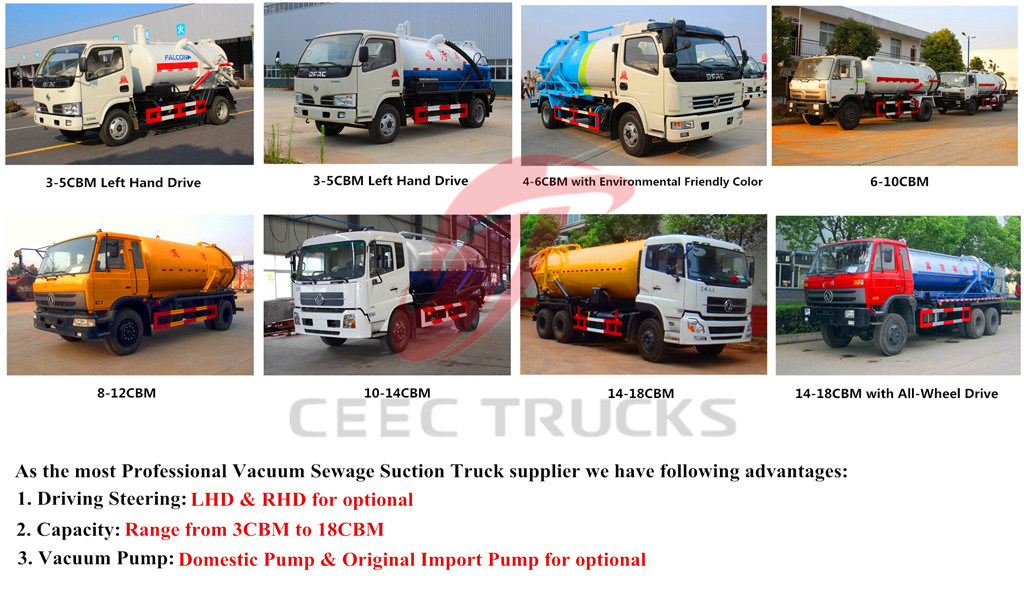 Optional vacuum sewage suciton tanker trucks
