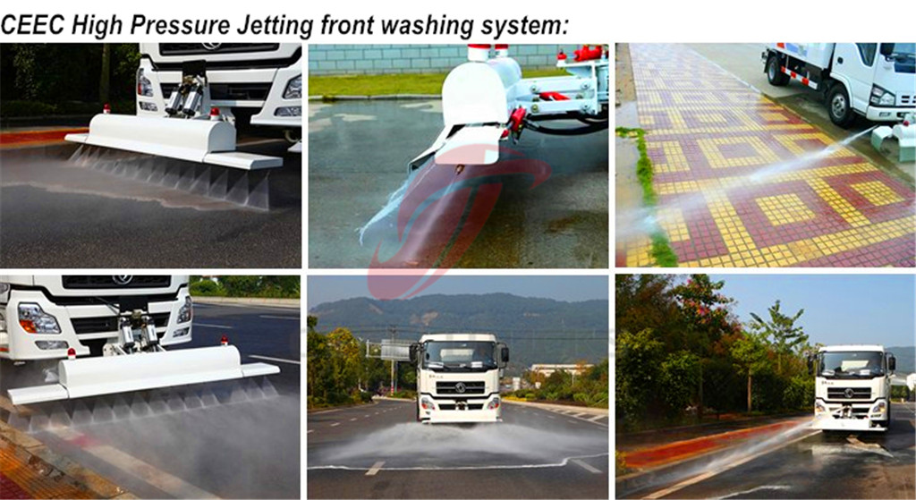 High pressure jetting truck front washing system