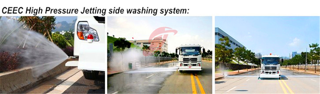 High pressure jetting truck side washing system