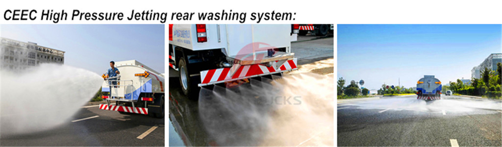 High pressure jetting truck rear washing system
