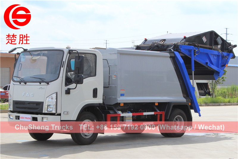 Faw brand 5cbm garbage compactor trucks export to Asia countries